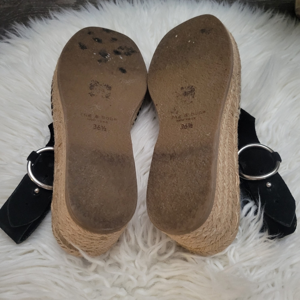 Rag and Bone Calla Wedge Espadrille - black suede Leather Platform Sandal 36.5 - Picture 7 of 11